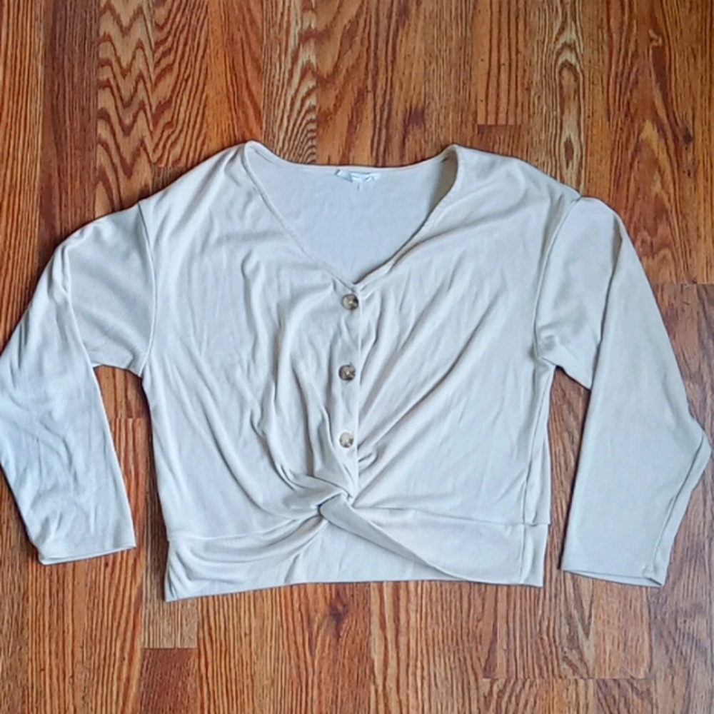 JUNE & HUDSON Women's Twist Front Cardigan - Cream - Size Large
